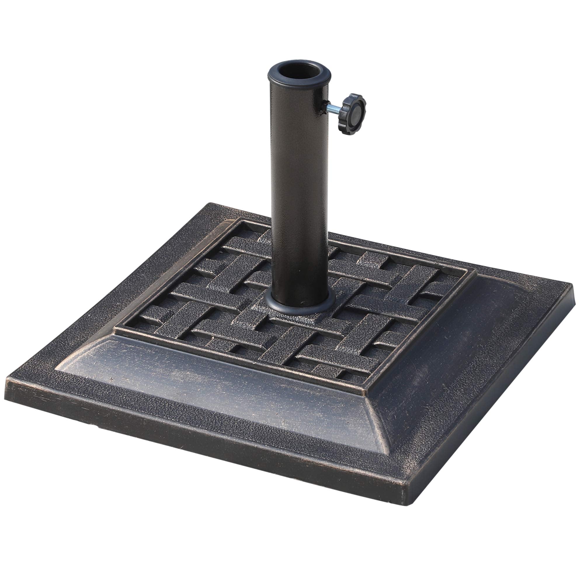 Outsunny 20 Lbs Patio Market Umbrella Base Stand Resin Parasol Holder Square With Beautiful Decorative Pattern & Easy Setup, For