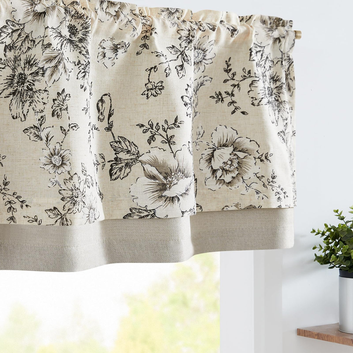 Jinchan Linen Valance Curtain Farmhouse Black Floral Small Window Curtain Double Layer Blackout Fall Valance For Kitchen Rustic