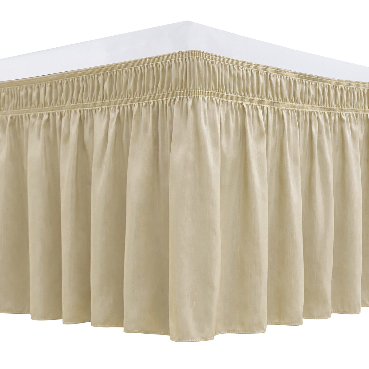Biscaynebay Wrap Around Bed Skirts For Queen Beds 16' Drop, Sand Adjustable Elastic Dust Ruffles Easy Fit Wrinkle Resistant Sil