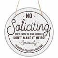 10 Wooden Sign for Front Door - No Soliciting, Dont knock or ring doorbell - House Welcome Sign, Funny Round Wood Hanging Sign 