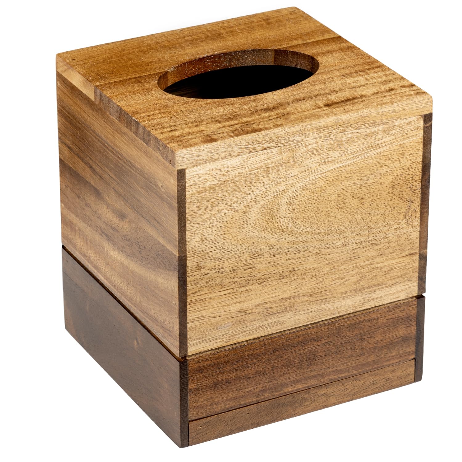 MyGift Distressed Honey Brown Decorative Tissue Box Holder, Square Cover with Slide-Out Bottom Panel (Acacia Wood)