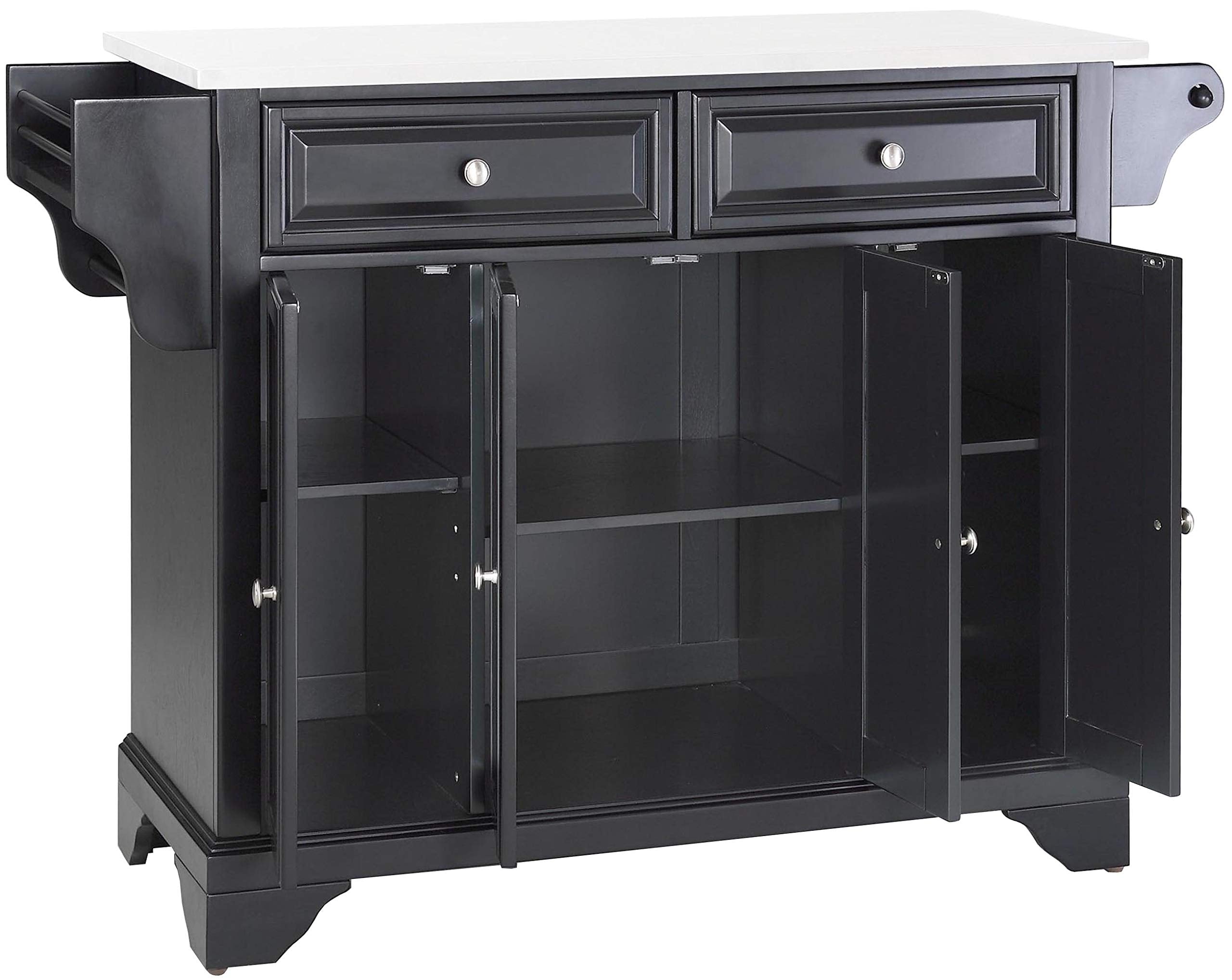 Crosley Furniture Lafayette Stone Top Rolling Kitchen Island Storage Cart, Microwave Stand, Spice Rack, Black