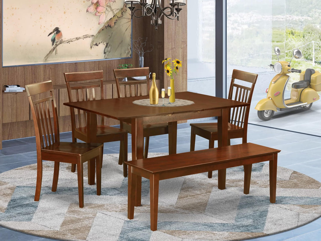 East West Furniture MLCA6C-MAH-W 6 Piece Modern Dining Table Set Contains a Rectangle Wooden Table with Butterfly Leaf and 4 Dining Chairs with a Bench, 36x54 Inch, Mahogany