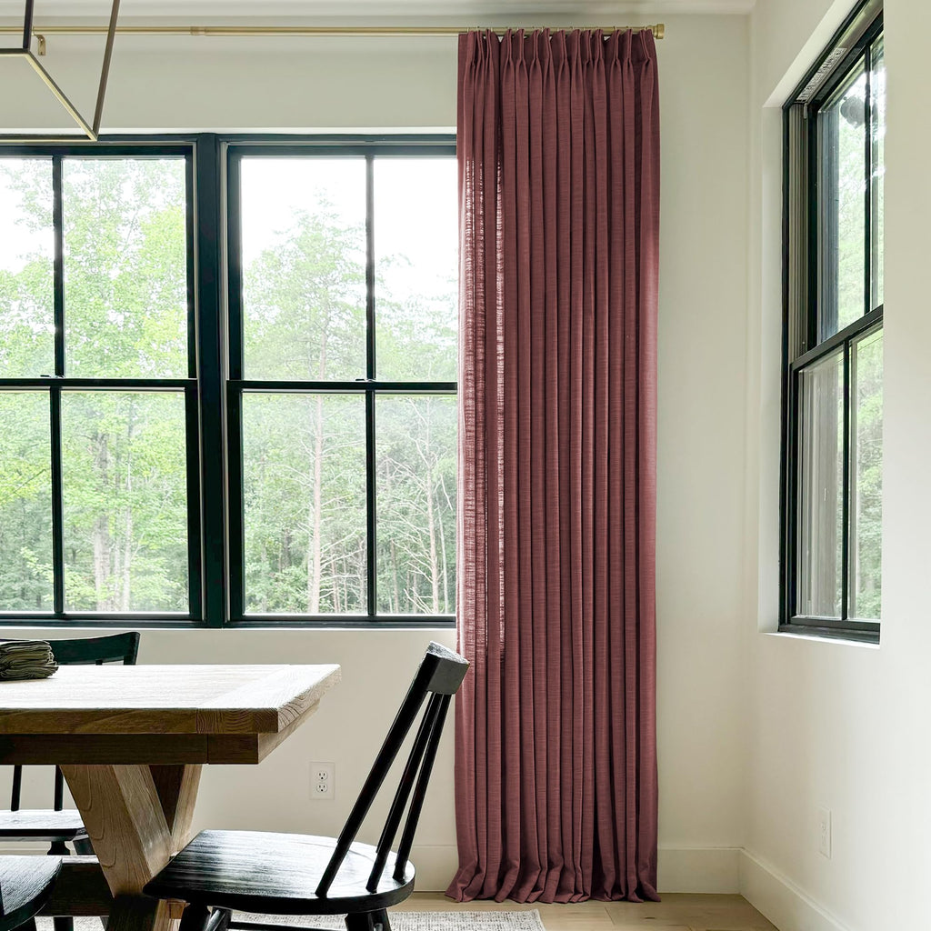 Twopages Pinch Pleated Drape For Traverse Rod, Double Layer Lined Curtain Light Filtering Room Darkening Linen Blend Window Trea