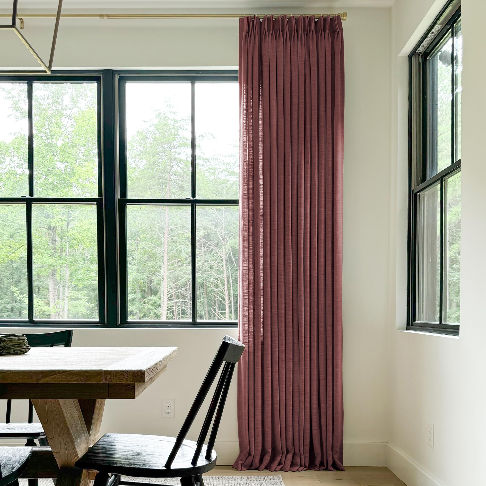Twopages Pinch Pleated Drape For Traverse Rod, Double Layer Lined Curtain Light Filtering Room Darkening Linen Blend Window Trea