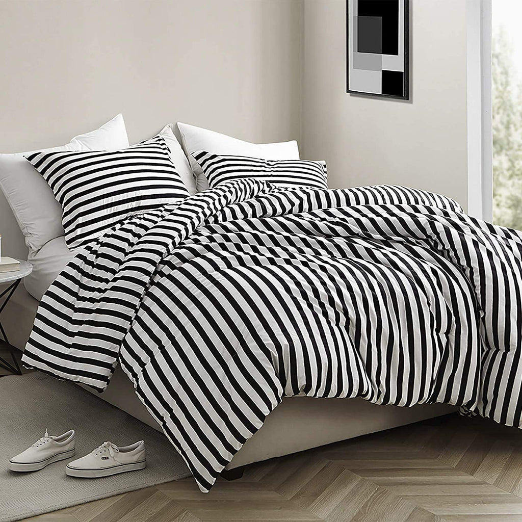 Clothknow Striped Comforter Set Full 3Pcs Black And White Bedding Comforter Sets Farmhouse Comforter Full Size Ticking Stripes F