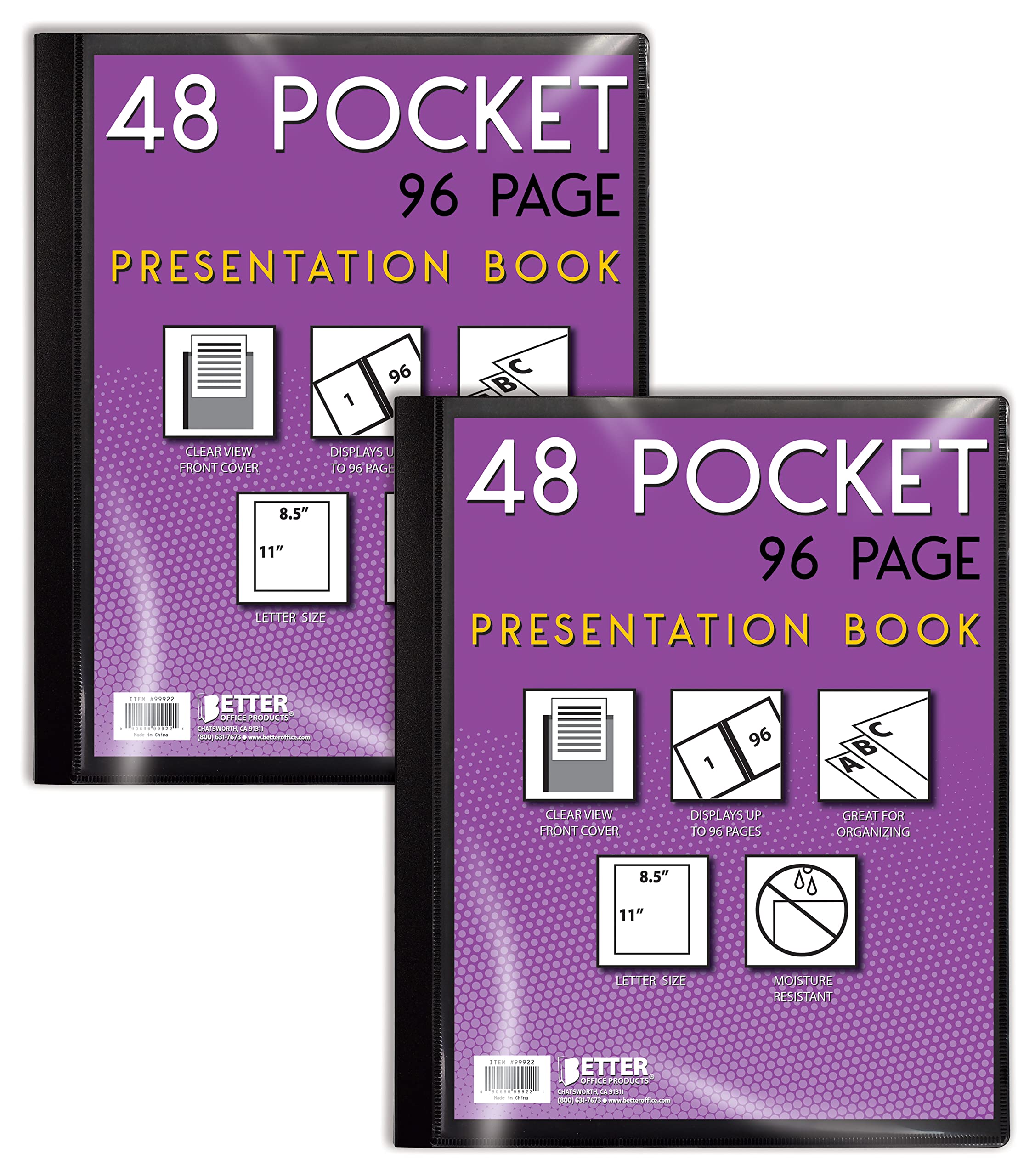 Better Office Products 48 Pocket Bound Presentation Book, With Clear View Front Cover, 96 Sheet Protector Pages, 8.5' X 11' Sh