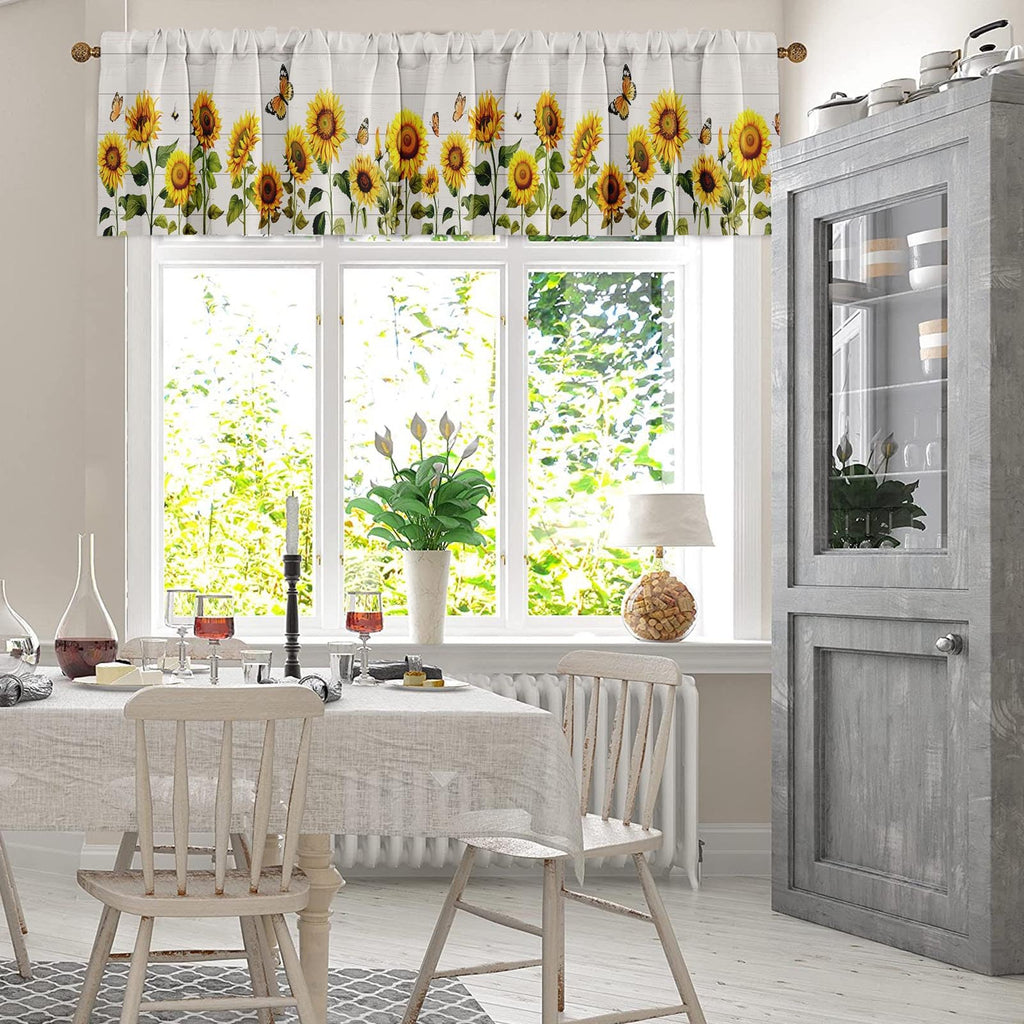 Emvency 2 Pack Valances Window Treatments Farmhouse Sunflower Spring Summer Butterfly Blackout Drapes Adjustable Curtain Valance