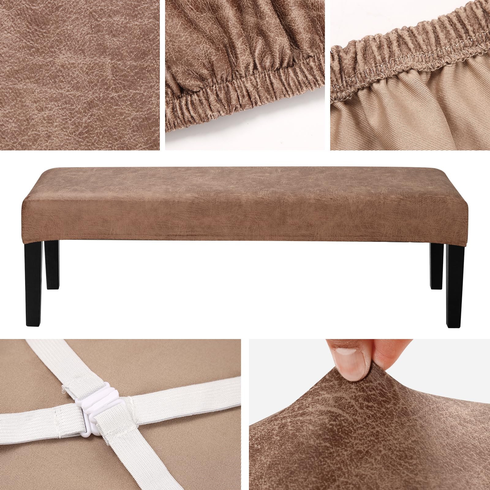 Fuloon Stretch Bench Cover for Dining Room, Anti-Dust Removable Cushion Protector, Brown Seat Cover for Kitchen, Hotel, Banquet