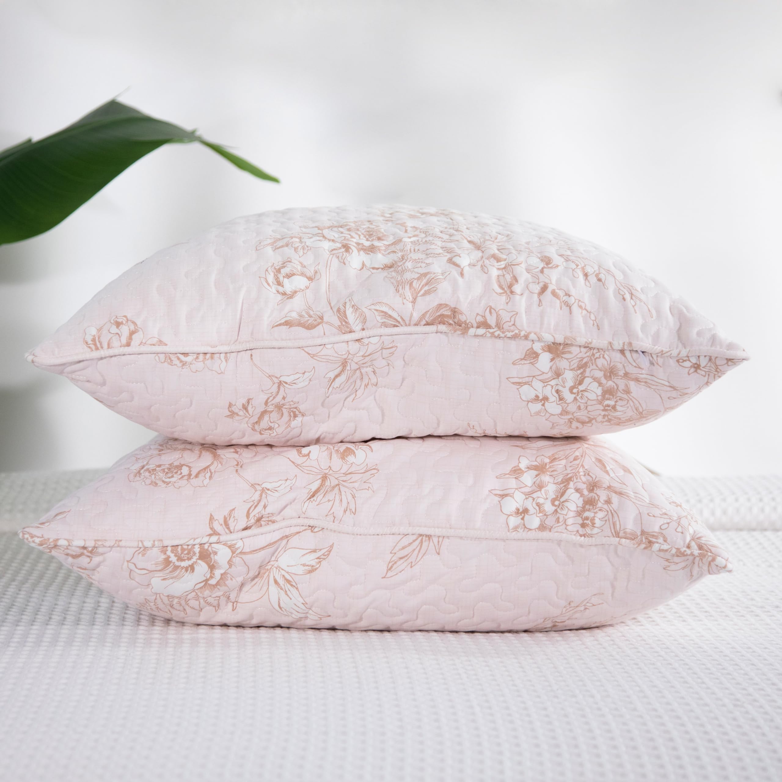 Southshore Fine Living, Inc. Floral Taupe Pillow Covers 26'X26' Set Of 2, Euro Sham Covers, Quilted Pillow Shams 26X26 To Matc