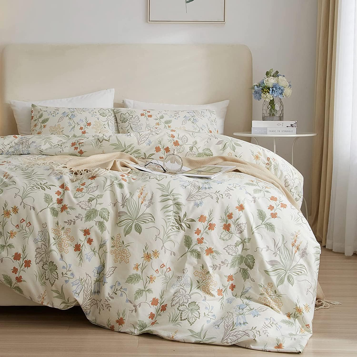 Vintage Floral Comforter Set Full Garden Style Botanical Flower Leaves Bedding Comforter Set Cottagecore Botanical Comforter Set