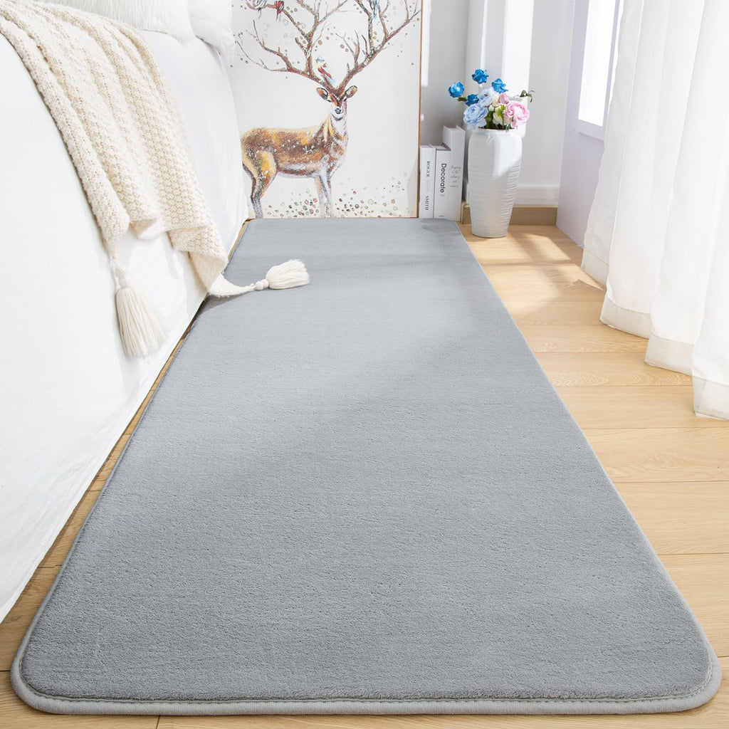 Przemy Washable Grey Rugs For Bedroom Living Room, 2X6 Feet Runner Rug Soft Memory Foam Indoor Carpet For Hallway Kids Boys Girl