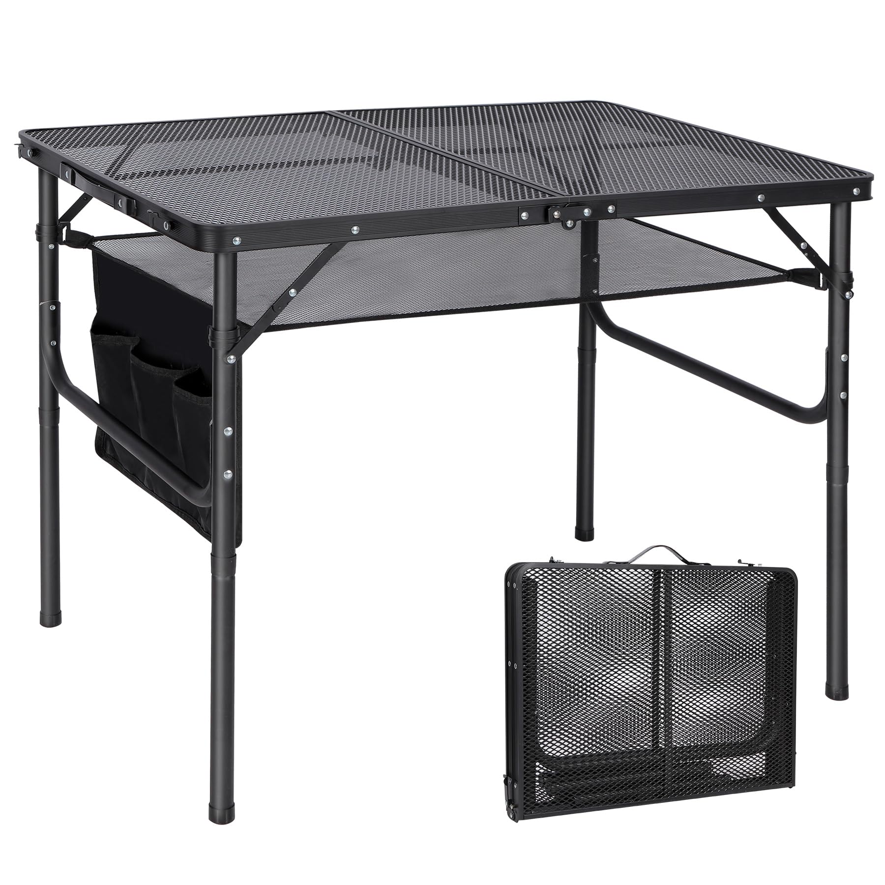 Redswing Folding Grill Table,Aluminum Portable Grill Stand Table For Outdoor Camping Picnic Bbq Lightweight, Adjustable Height, 36''X24''X16/28'', Black