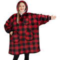 Pavilia Wearable Blanket Sweatshirt For Kids Boy Girl Checker Black Red, Warm Cozy Giant Blanket Hoodie, Fleece Sherpa Oversized
