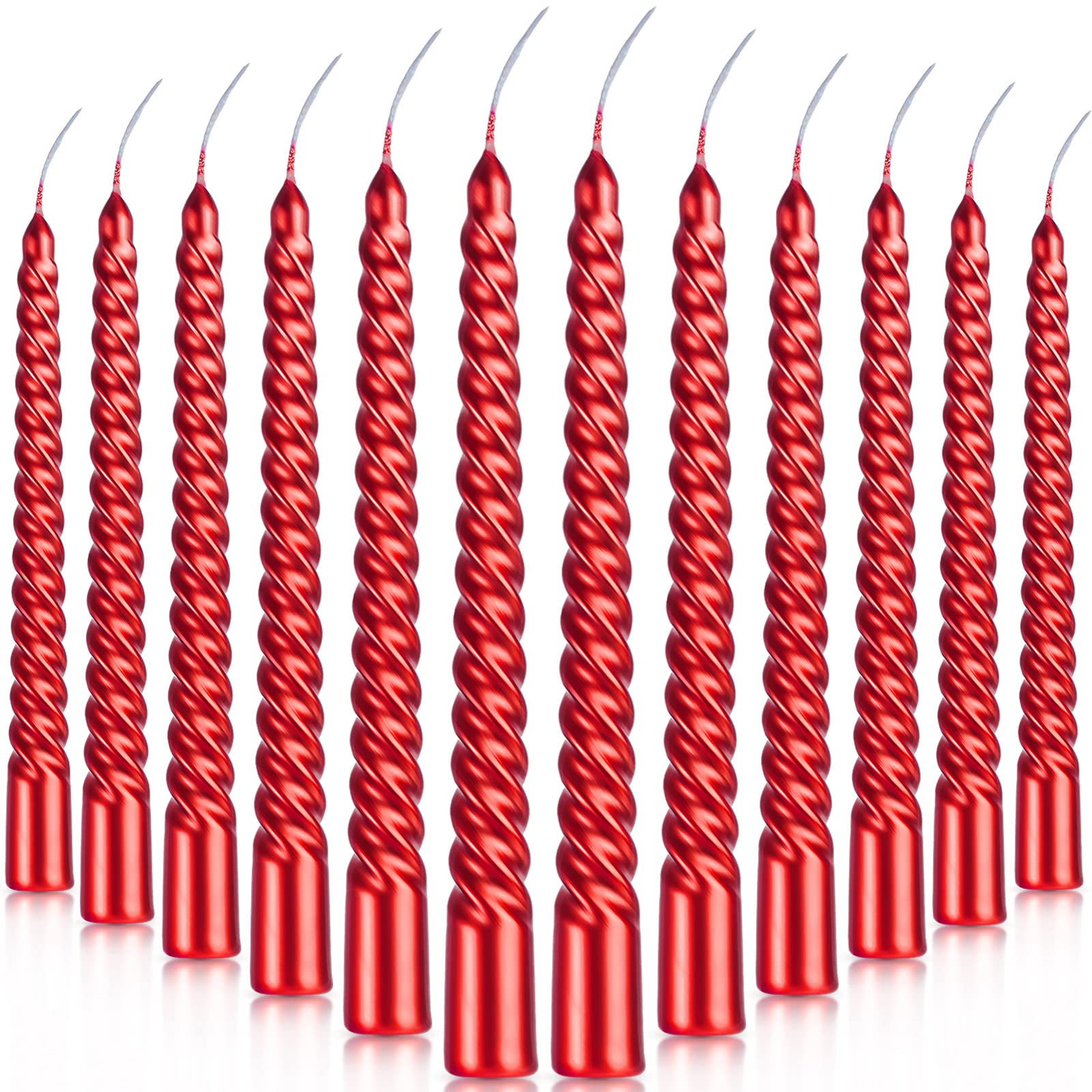 BBTO 12 Pcs Christmas Advent Spiral Candle Unscented Metallic Taper Candles Dripless Twist Candles Metallic Dinner Birthday Cand