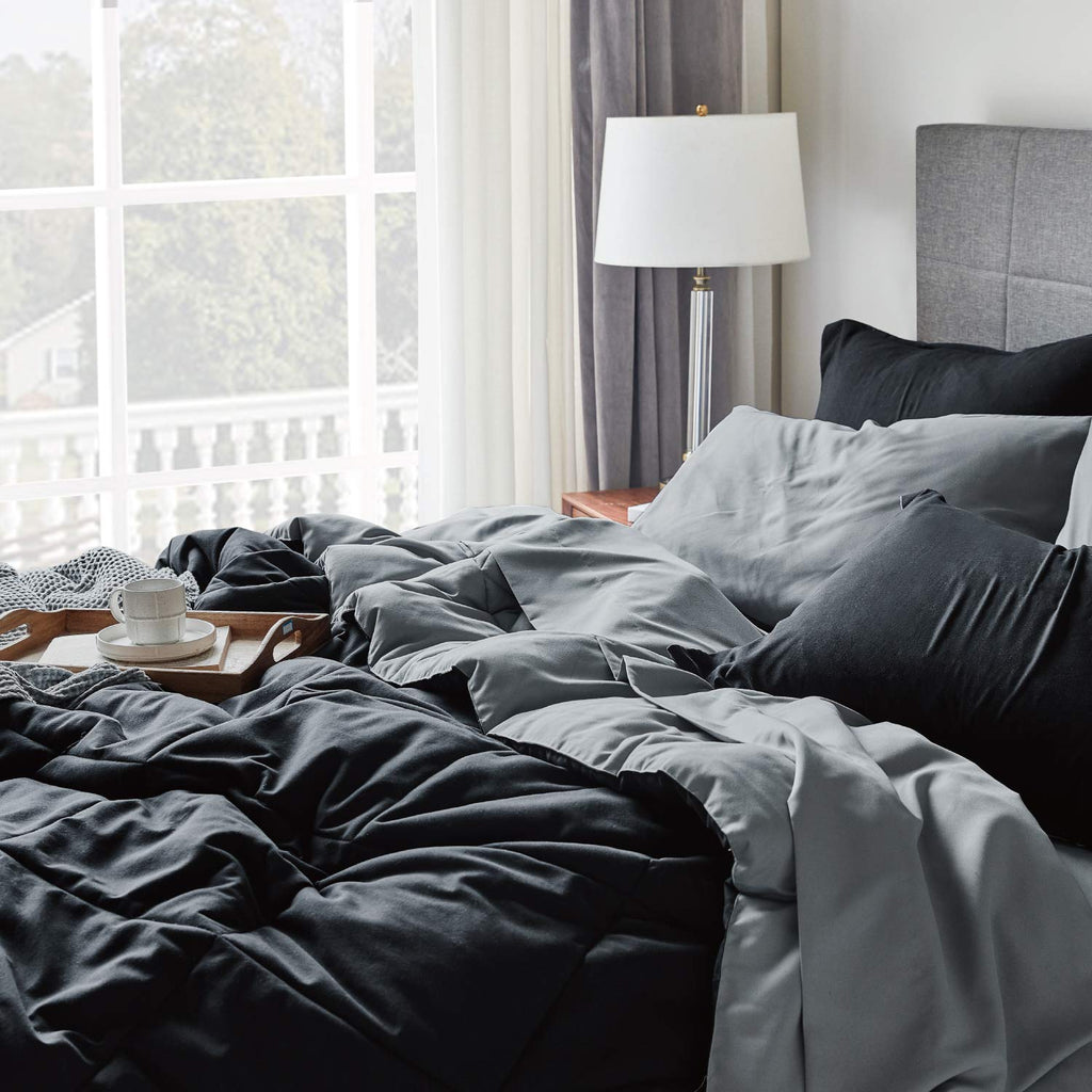 Bedsure Black Full Size Comforter Sets - 7 Pieces Reversible Comforter Set Full Bed In A Bag With Comforters, Sheets, Pillowcase