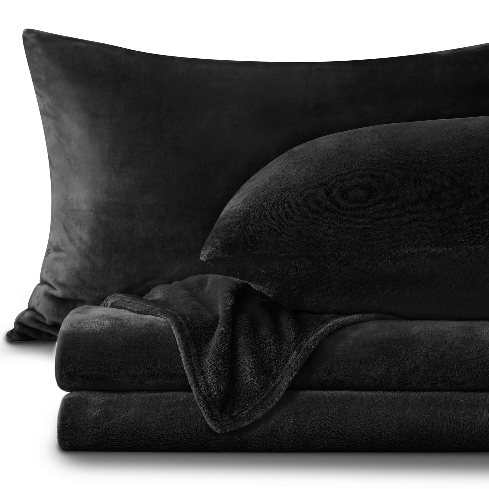 Bedelite Flannel Sheets Twin Size Black - Super Soft Fleece Sheets Set Fluffy Extra Plush, 3 Piece(Include Fitted Sheet, Flat Sh