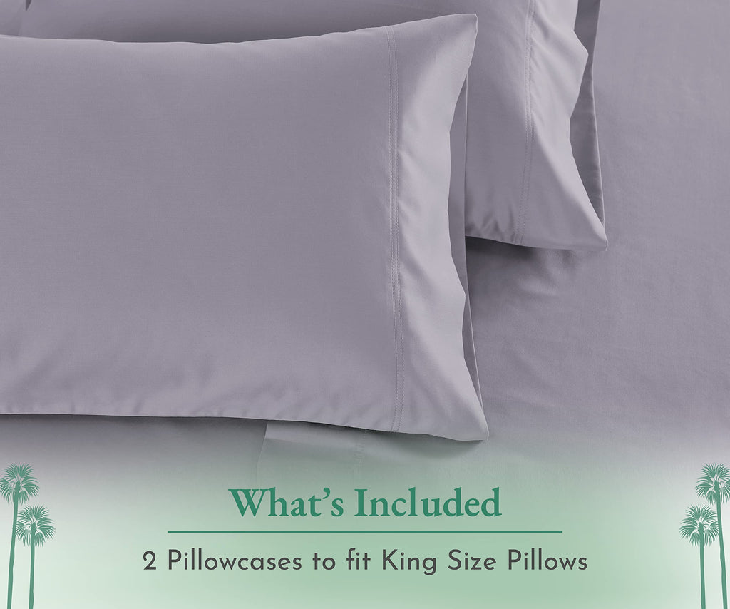 California Design Den King Size Pillow Covers, 100% Cotton, 600 Thread Count, Set of 2, Luxuriously Soft, Lavender