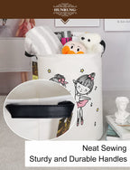 Hunrung Laundry Hamper,Large Canvas Fabric Lightweight Storage Basket Toy Organizer Dirty Clothes Collapsible Waterproof For College Dorms, Children Bedroom,Bathroom(Round-Dancing Girl)