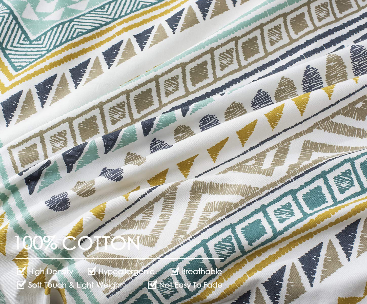 Sleepbella Comforter Twin Size, 600 Thread Count Cotton Yellow & Dark Blue Bohemian Pattern Printed On White Reversible Comforte