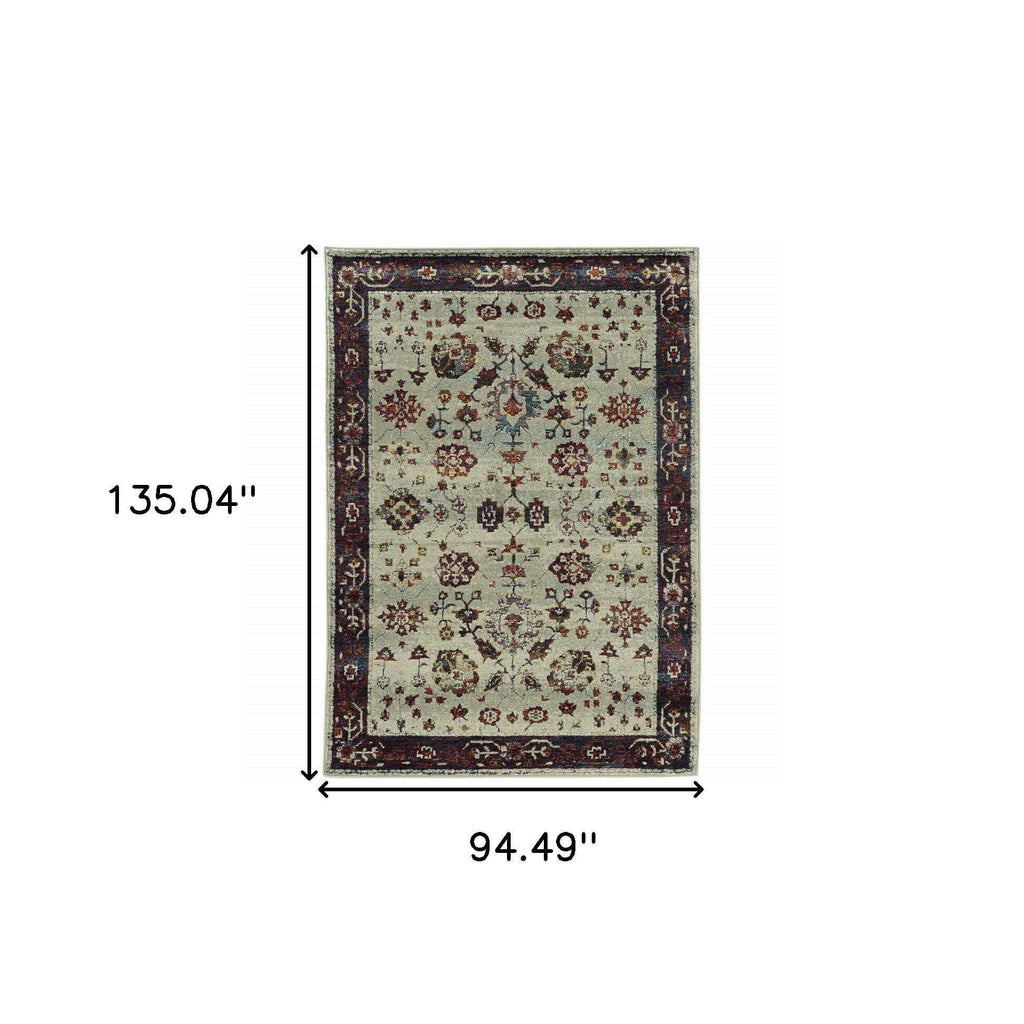 HomeRoots 509966 8 x 10 ft. Stone & Red Oriental Power Loom Stain Resistant Rectangle Area Rug