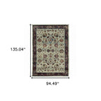 HomeRoots 509966 8 x 10 ft. Stone & Red Oriental Power Loom Stain Resistant Rectangle Area Rug