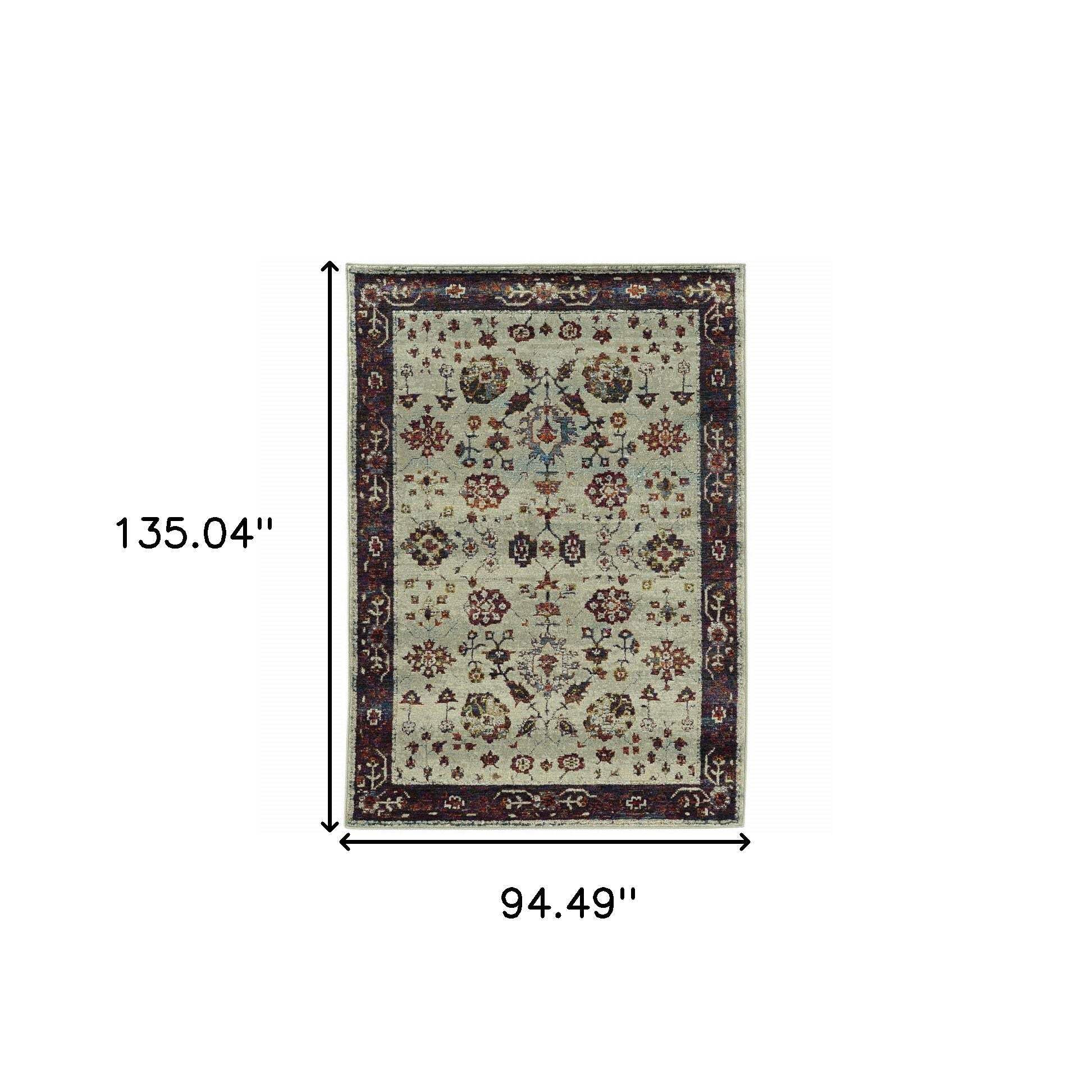 HomeRoots 509966 8 x 10 ft. Stone & Red Oriental Power Loom Stain Resistant Rectangle Area Rug