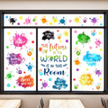 Whaline 151Pcs Inspirational Quotes Window Clings Colorful Ink Splatter Splotches Handprint Window Decals Back to School Window 