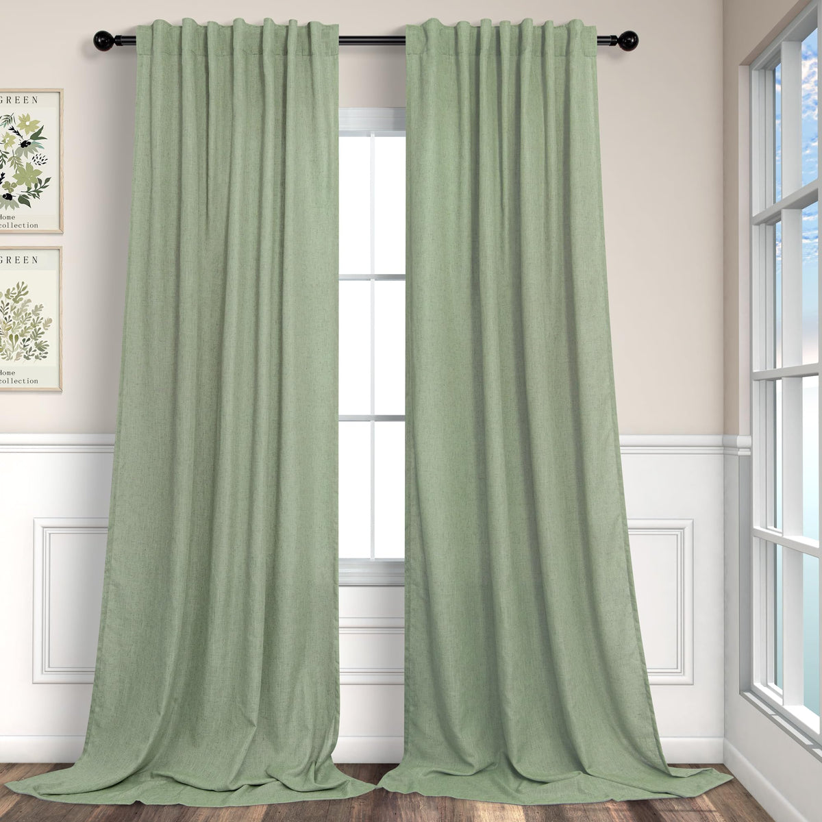 Pitalk Sage Green Curtains 102 Inches Long For Living Room 2 Panels Set Back Tab Pocket Boho Window Drape Semi Sheer Light Filte