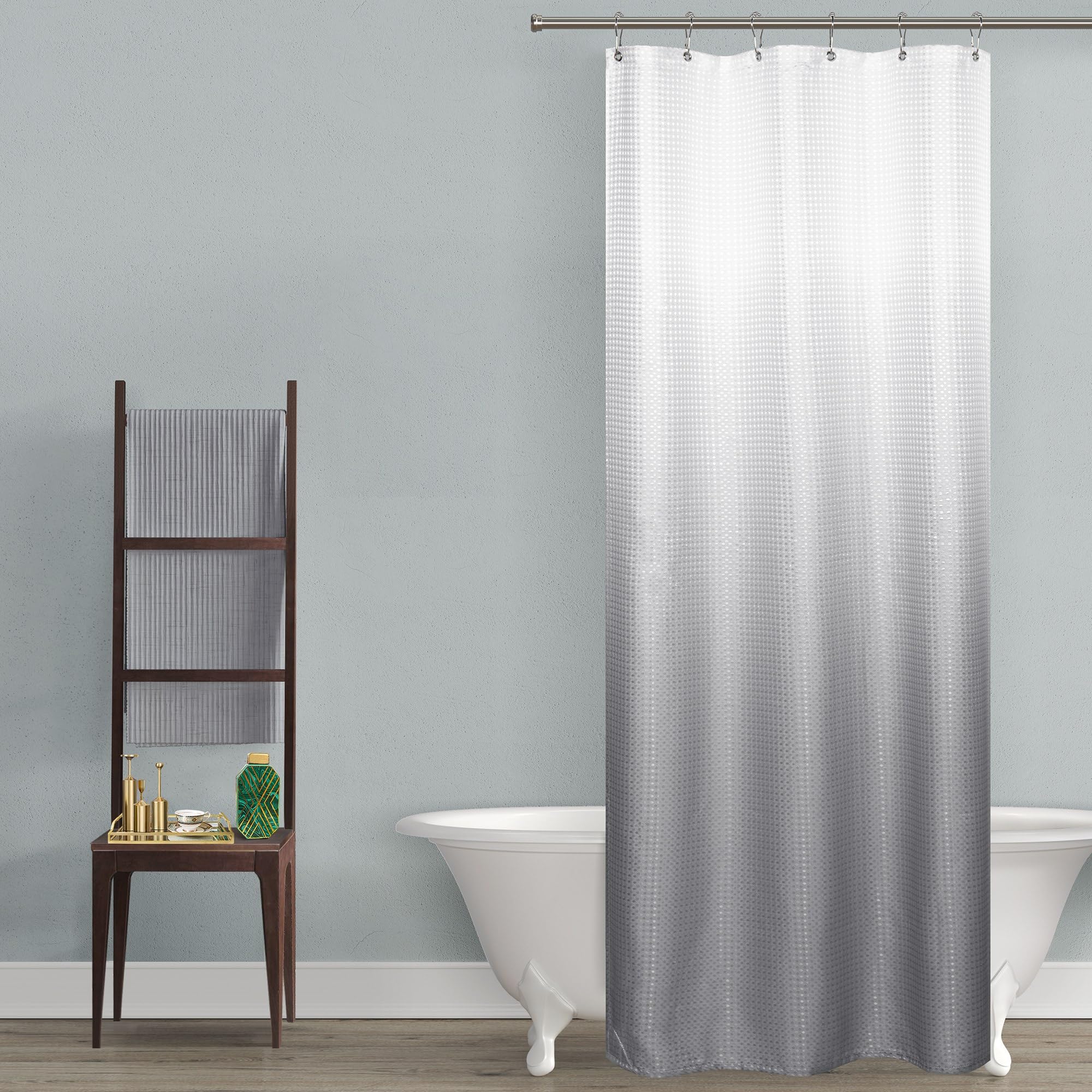 Silver Grey Hotel Style Shower Curtain Small Size Luxury Ombre Waterproof Waffle Cloth Shower Stall Curtains for RV Bathroom Gre