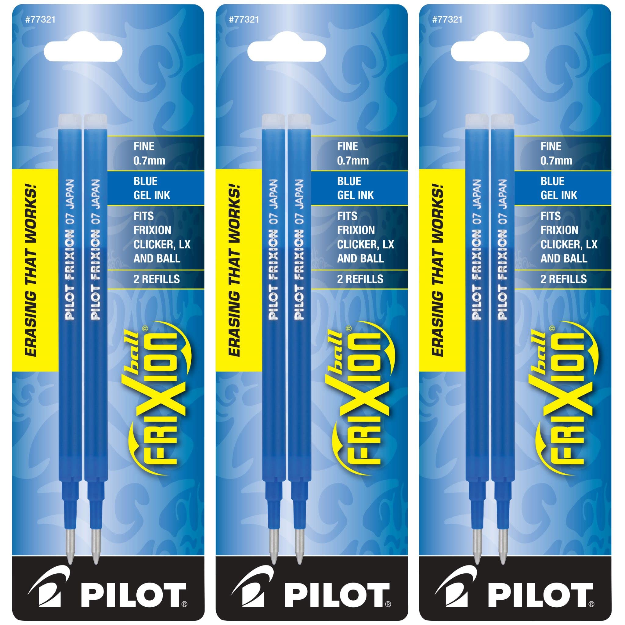 Pilot Frixion Gel Ink Refills For Erasable Pens, Fine Point, Blue Ink, 6-Pack (14721)