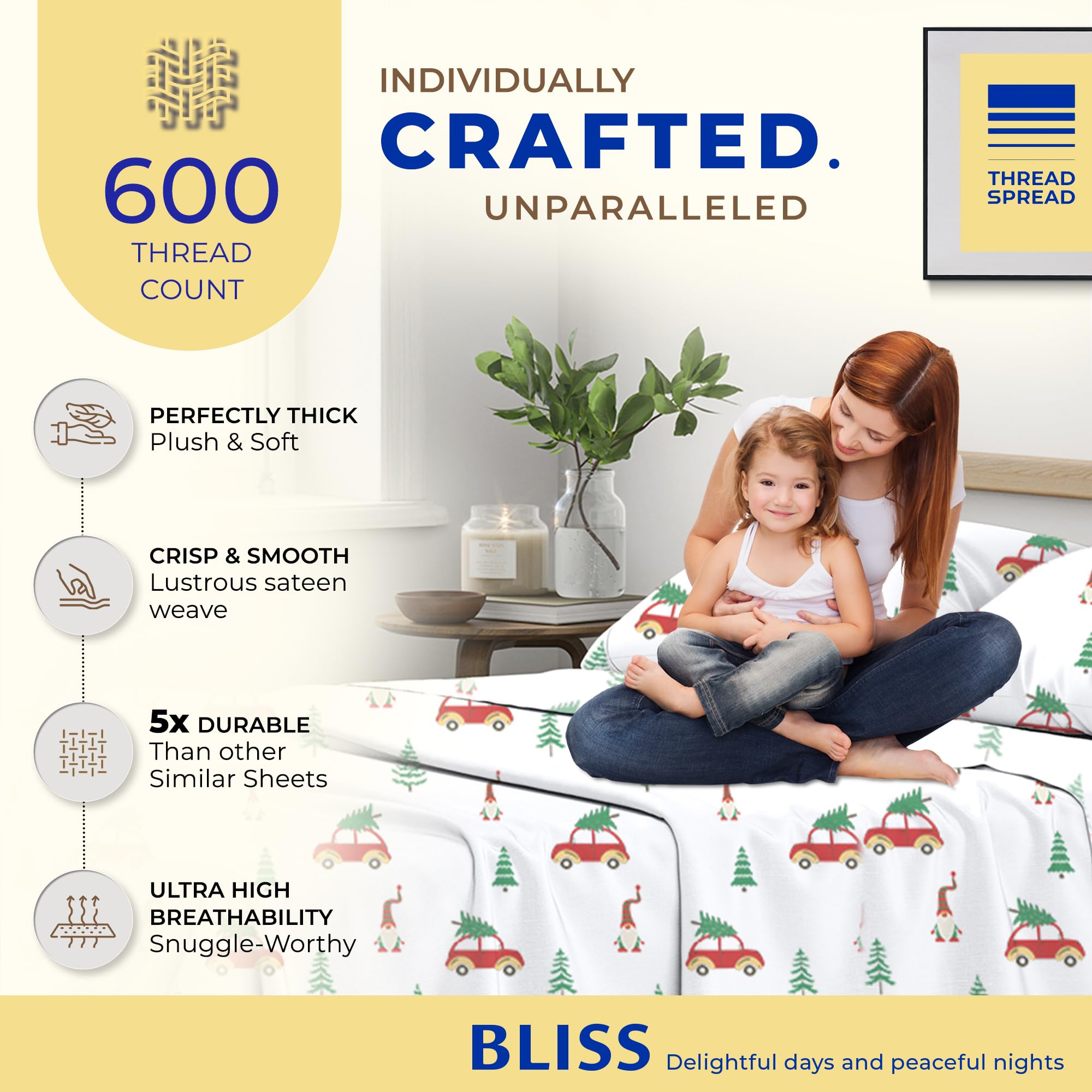 Thread Spread 100% Egyptian Cotton Printed Sheets California King Size - 4 Pc 600 Thread Count Cotton Printed Sheets Set For Cal King Bed (Teal), Soft, Cooling, Luxury Hotel 16' Deep Pocket Bedsheet