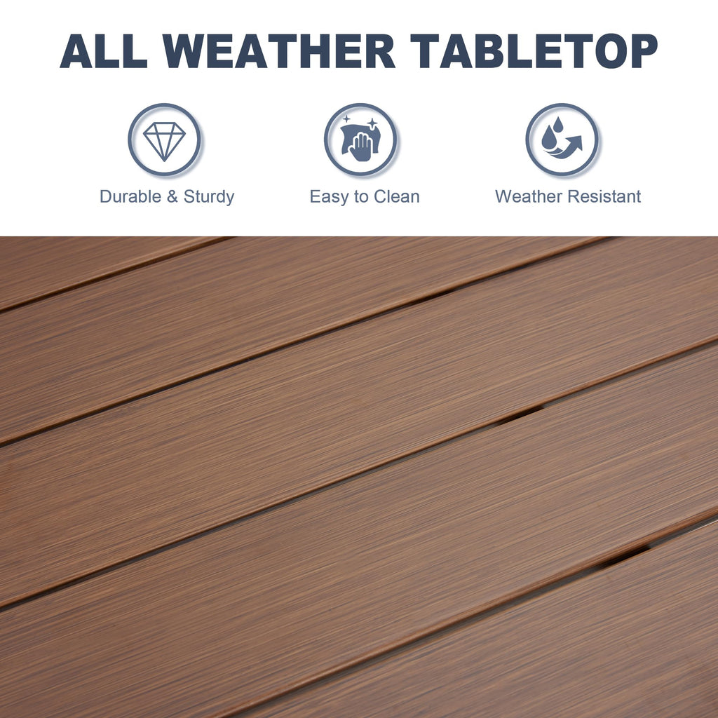 Vicllax Round Patio Dining Table, 4-6 Person Metal Outdoor Dining Table With Umbrella Hole For Garden Lawn Deck, 48' Walnut