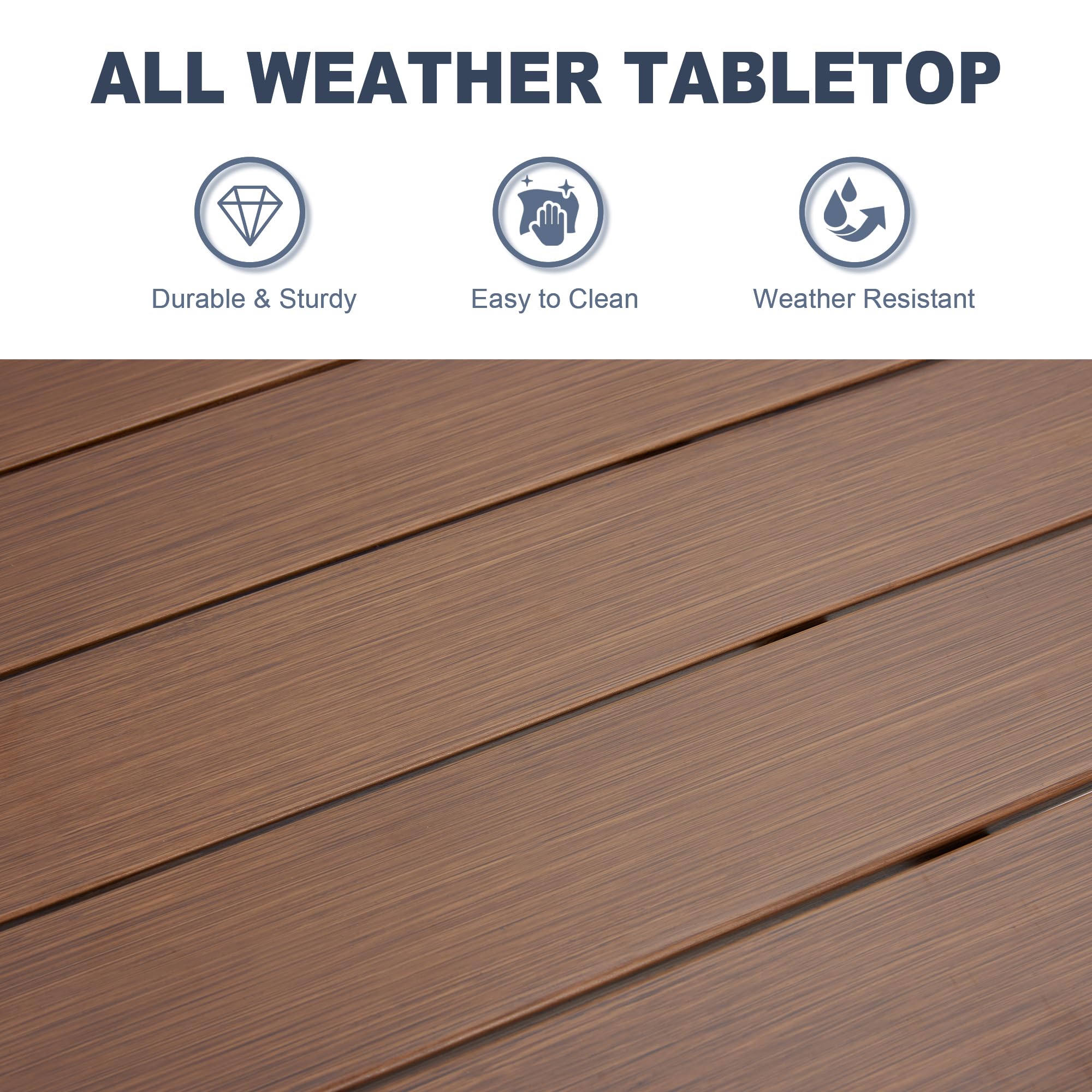 Vicllax Round Patio Dining Table, 4-6 Person Metal Outdoor Dining Table With Umbrella Hole For Garden Lawn Deck, 48' Walnut
