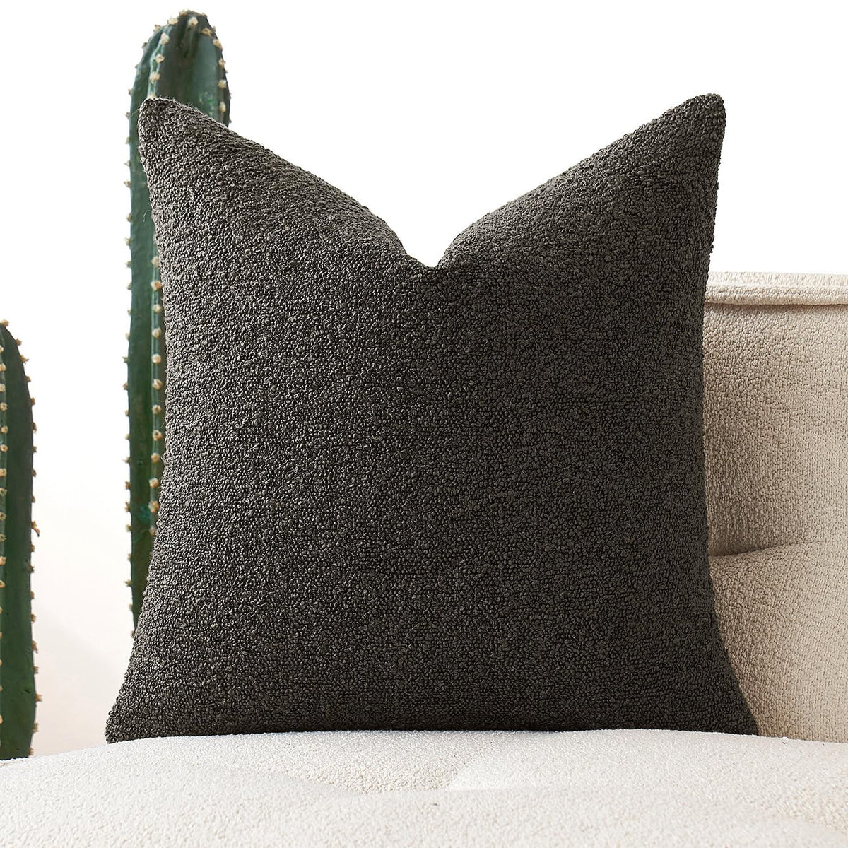 Miulee Pack Of 1 Dark Brown Boucle Throw Pillow Cover 18X18 Inch Decorative Couch Pillow Cover Textured Accent Solid Pillow Case