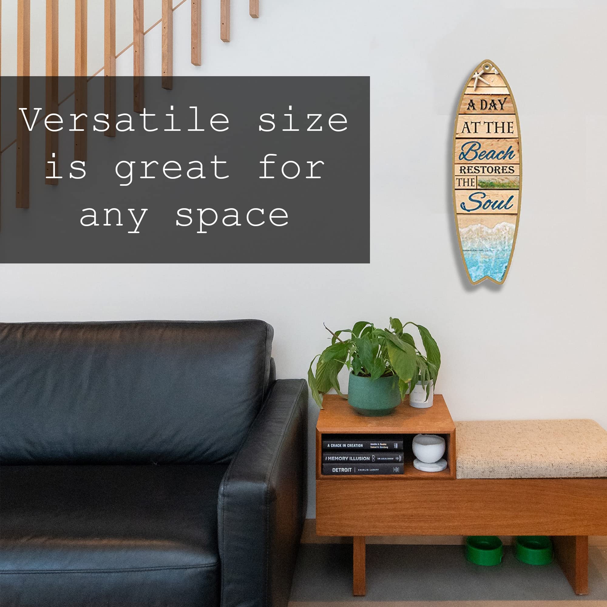 Sjt Enterprises, Inc. Monster Fish Swim These Waters 5' X 16' Surfboard Wood Plaque Sign (Sjt41317)
