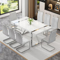 White Dining Table Set For 8,Rectangular Mdf Kitchen Table And Leather Dining Chairs Set Of 8, 9 Piece Dining Room Table Set,Mod