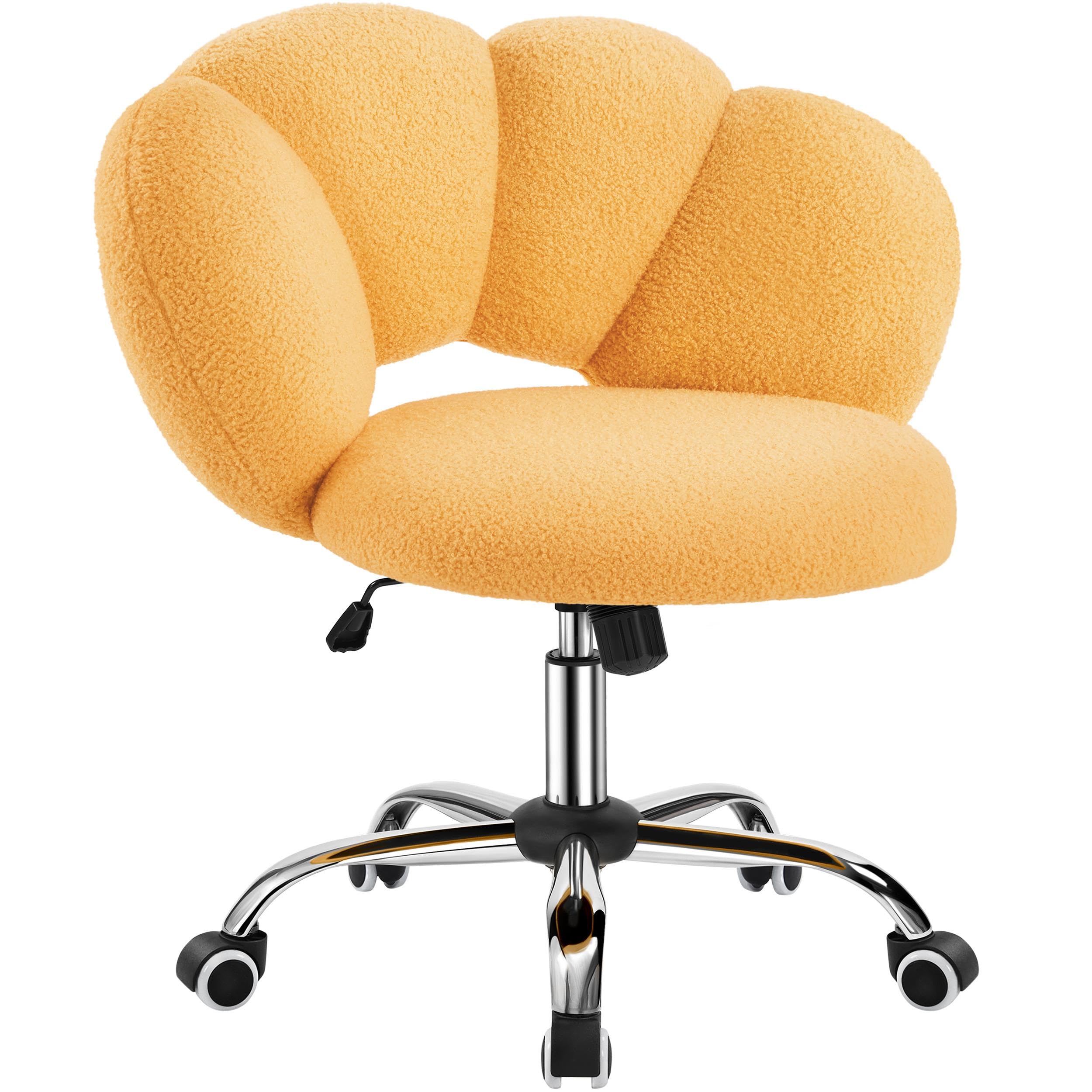 Yaheetech Boucle Upholstered Desk Chair Cloud-Shaped Vanity Chair Adjustable Home Office Computer with Rolling Wheels for Living