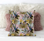 HomeRoots White Light Blue 16â€ Gold Pink Tropical Zippered Suede Throw Pillow