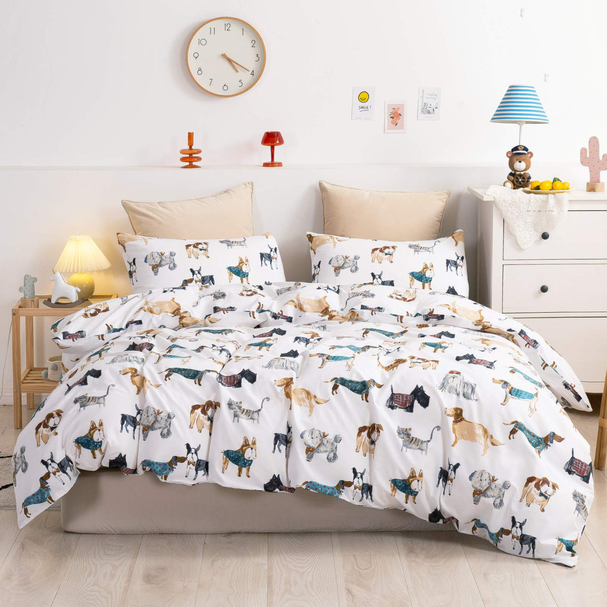 Ivellow Twin Duvet Cover For Kids Cartoon 100% Cotton Kids' Duvet Cover Sets Dog Patterned Duvet Cover Ultra Soft Breathable Cut