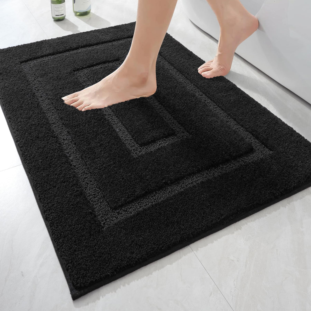HOMORE Bath Rug, Black Bathroom Rug 24x36 Inch Soft Absorbent Microfiber Bathroom Runner Rug, Washable Bath Runner Rugs for Bath
