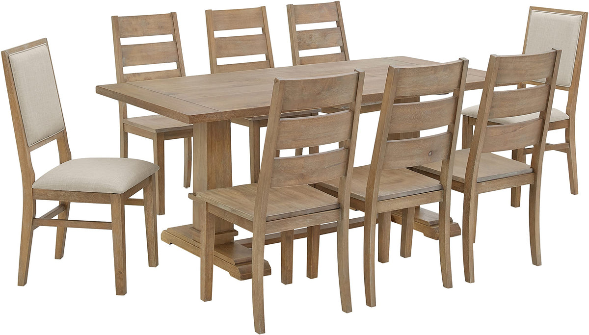 Crosley Furniture Joanna 9-Piece Modern Farmhouse Dining Table Set for 8 with 6 Ladderback and 2 Upholstered Chairs, Rustic Brown/Creme