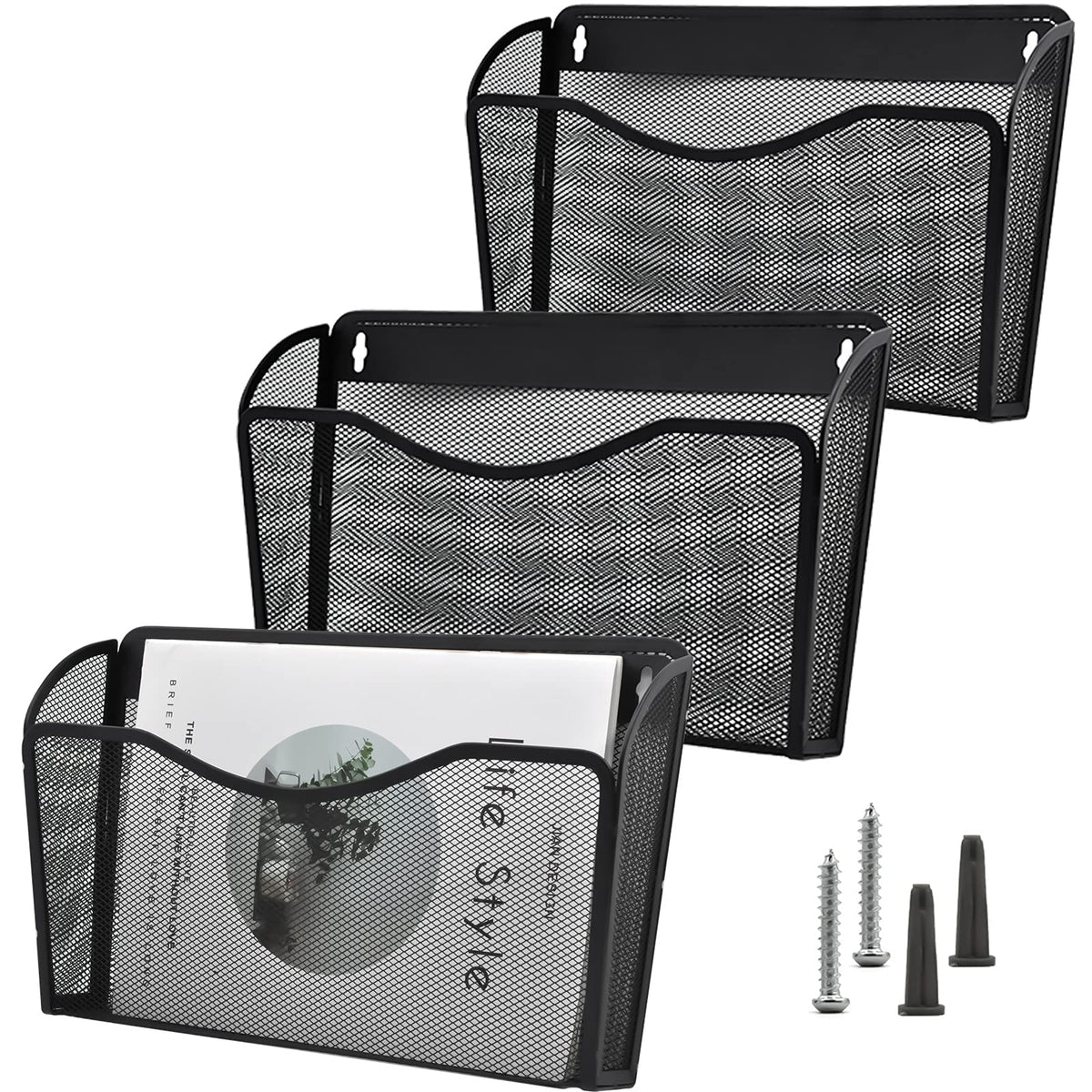 Cosyawn 3 Pack Mesh Wall Mounted File Holder Hanging Wall File Organizers For Home And Office