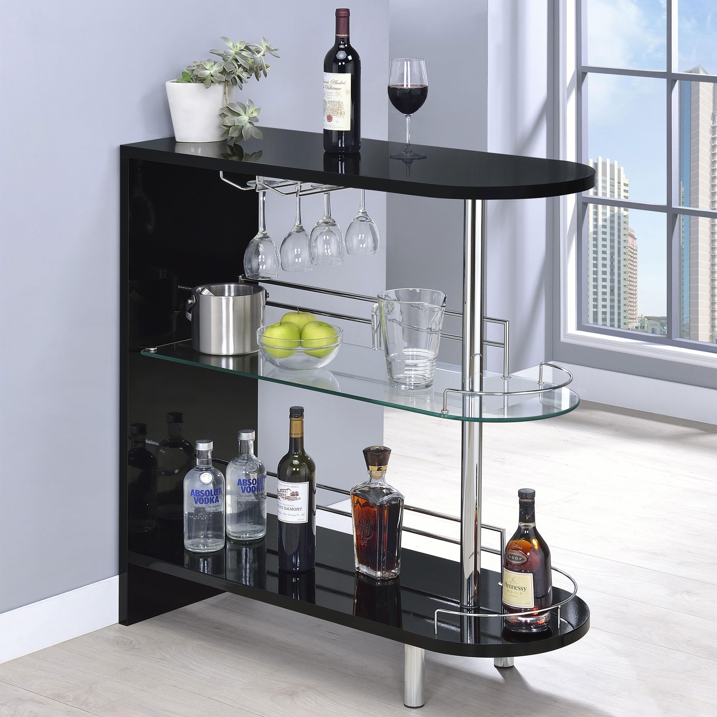 Coaster Home Furnishings Adolfo Rectangular 2-Tier Home Bar Table Black High Gloss