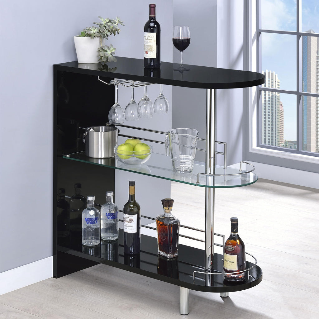 Coaster Home Furnishings Adolfo Rectangular 2-Tier Home Bar Table Black High Gloss