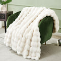 Dreamnine Decorative Soft Thick Fuzzy Faux Rabbit Fur Throw Blanket For Couch Sofa, Reversible Plush Warm Fleece Fluffy Blanket