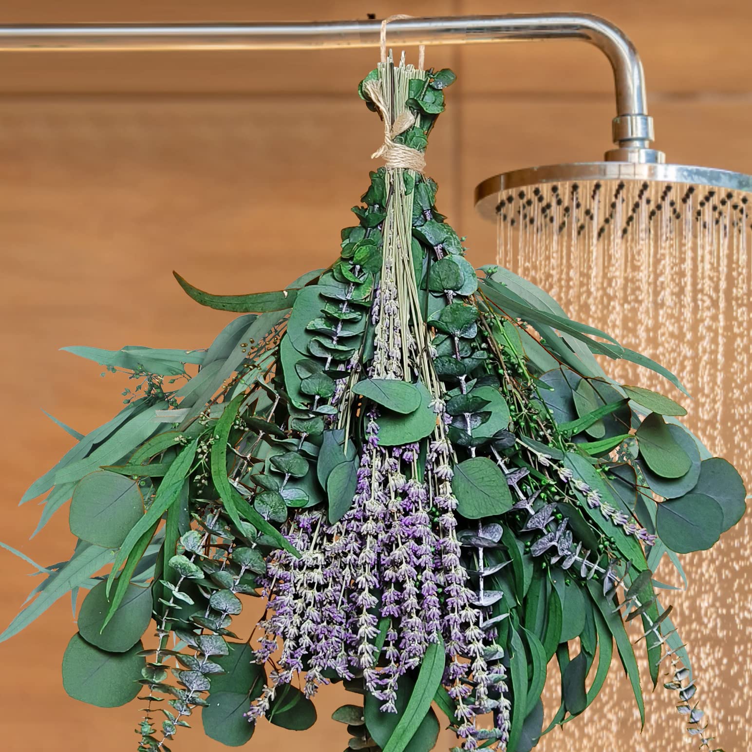 52 Pcs Mix Dried Eucalyptus & Lavender Flowers Bundles For Shower, 17' Natural Real Hanging Silver Dollar Eucalyptus Leaves Ste