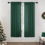 Mrs.Naturall Dark Emerald Green Sheer Curtains,Linen Forest Green Living Room Curtains 63 Inch Length Cortinas Verdes Para Sala