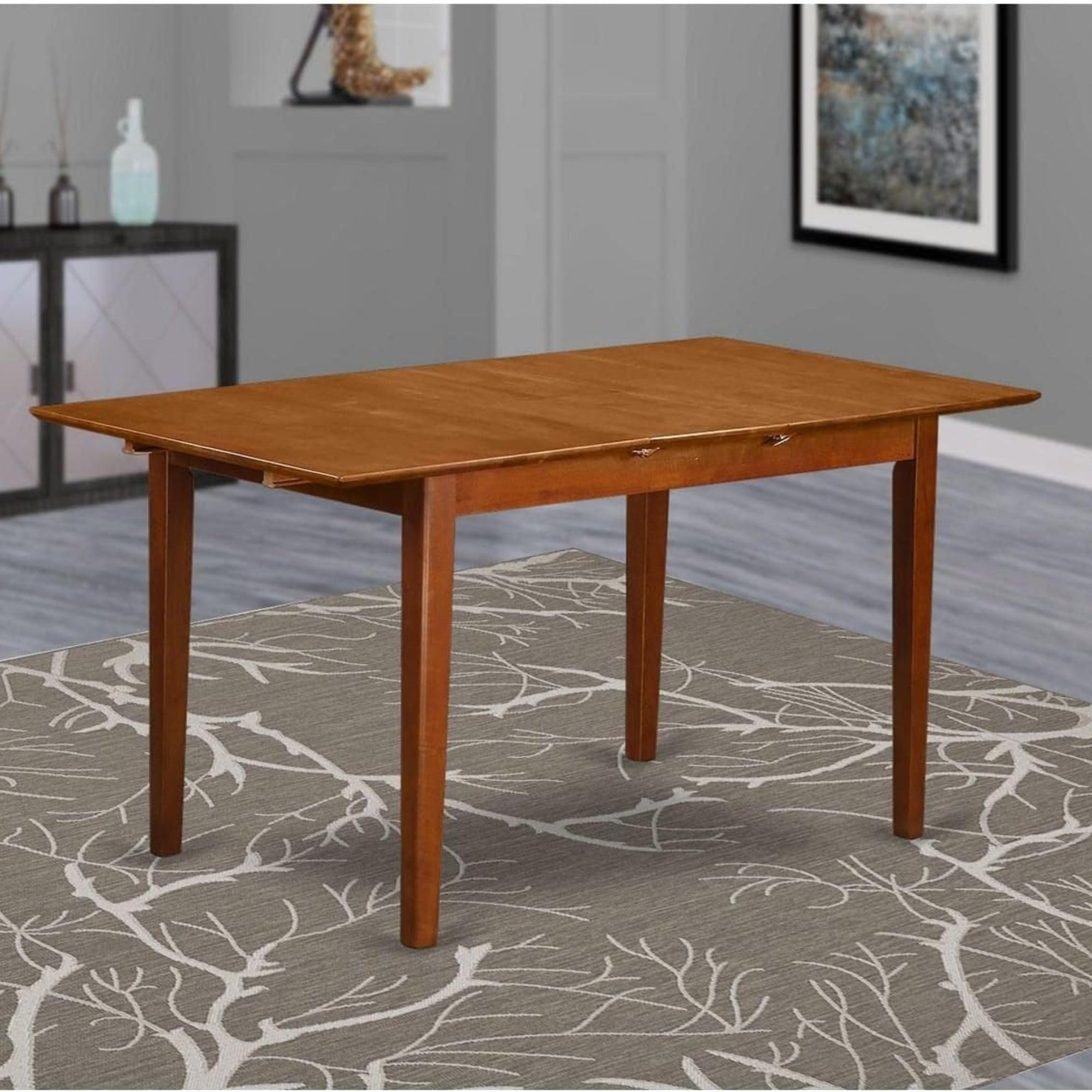 East West Furniture PST-SBR-T Picasso Dining Table - a Rectangle Wooden Table Top with Butterfly Leaf, 32x60 Inch, Saddle Brown