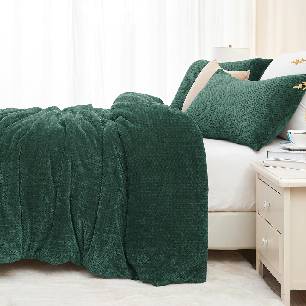 ChiXpace Fluffy Comforter Set - Furry Leaves Pattern Faux Fur Bed Set, Winter Ultra Soft Fuzzy Comfort Set, Velvet Bedding Set f